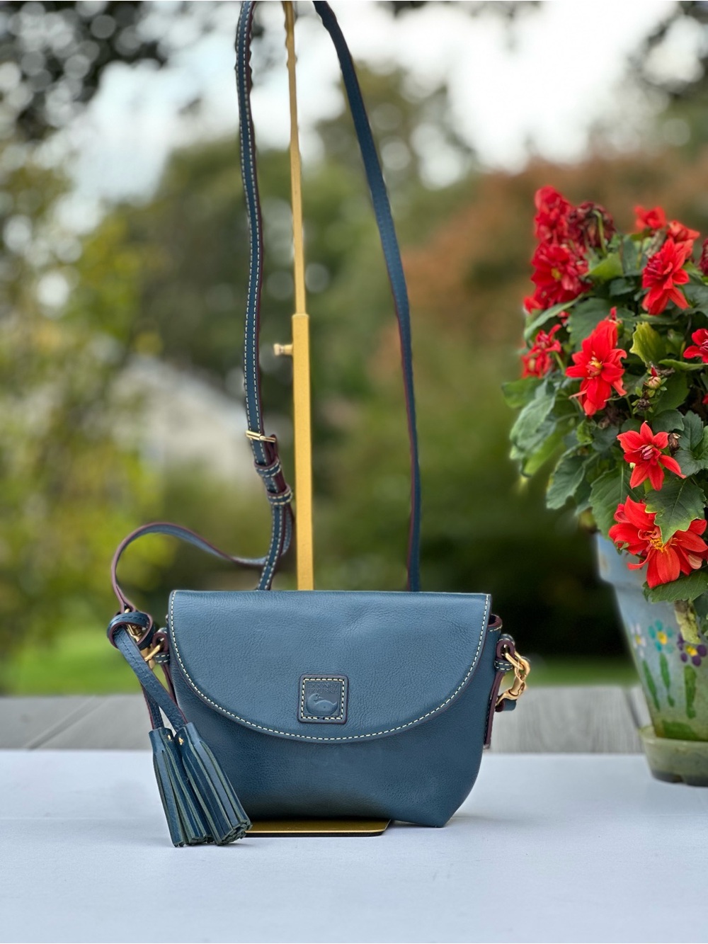 Dooney & Bourke Blue Pebble Leather Crossbody with Tassel